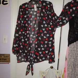 Lane Bryant Black Blouse with Pink and White Heart Patterns